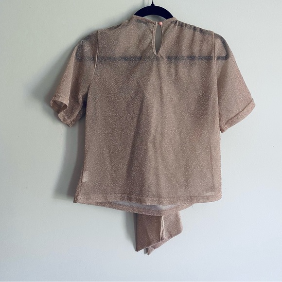 SHEIN Women's Light Mauve Pink Sheer Short Sleeve Blouse Top w. Bow Size Medium - Picture 5 of 6